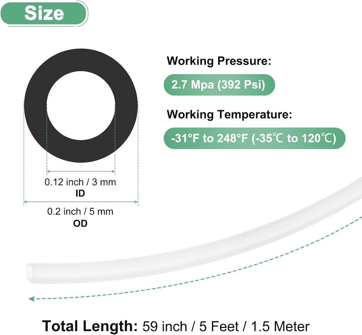 ya 14 9.20 baidi 1.5 m Nylon Hose Tube, 3x5mm(IDxOD) PA6 Pneumatic Air Tubing Translucent-1