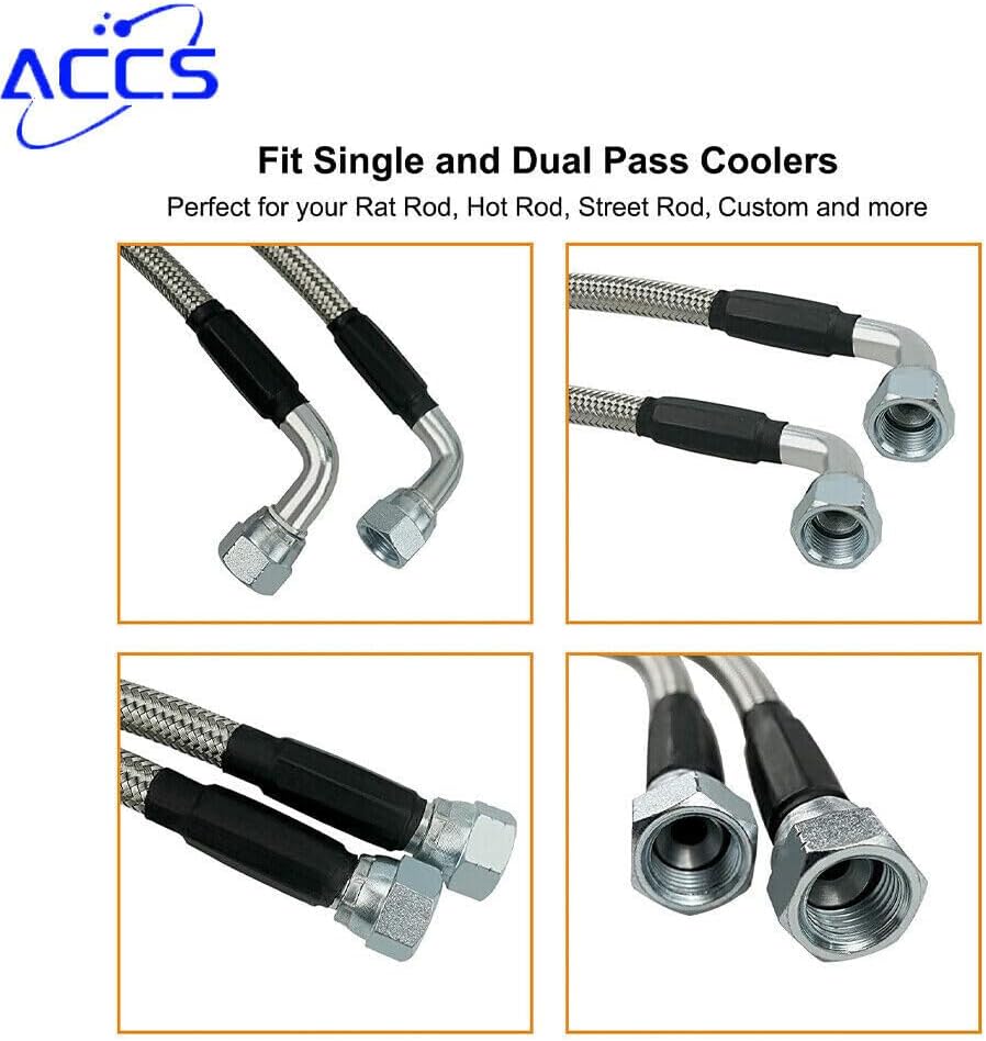 ya 10 9.16 baidi 52 Inch Long SS Braided Transmission Cooler Hose Fittings for TH350 700R4 TH400-