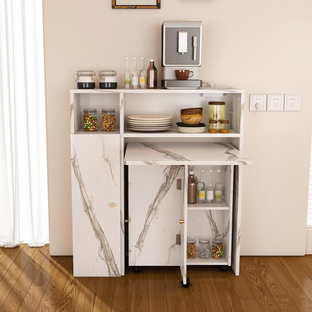 ya 28 10.13 baidi Multifunctional White Folding Dining Table Storage -Mounted Sideboard