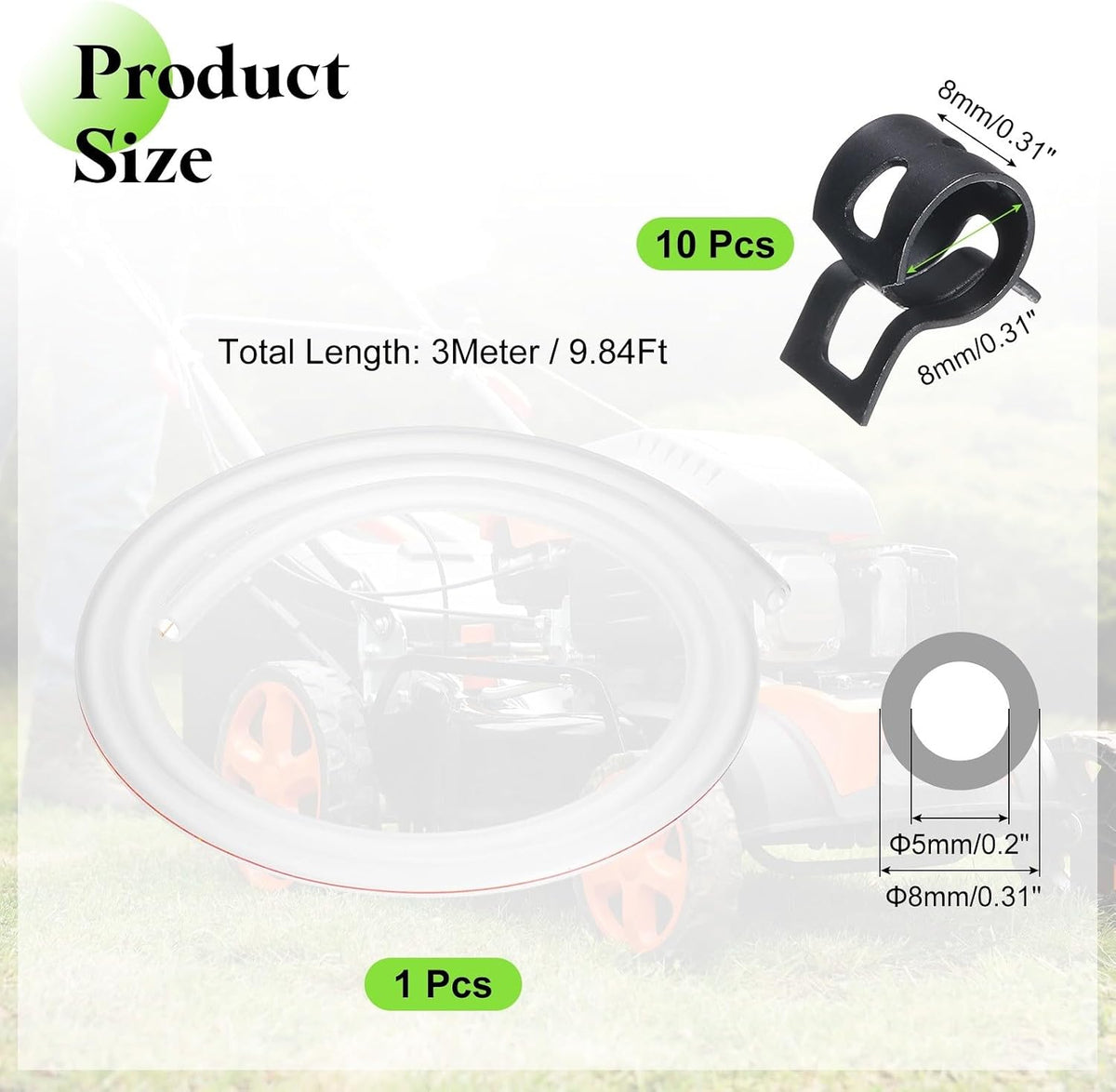 ya 9 10.24 3.3 Feet Fuel Line Hose 3/16 Inch ID Silicone Fuel Line with Hose Clamp Clear