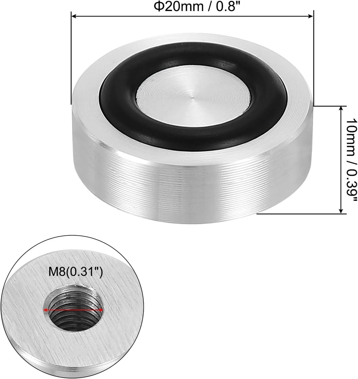 ya 26 10.21 baidi M8 20mm / 0.8 Dia 10mm Aluminum Disc Glass Top Adapter with Rubber Ring 4pcs