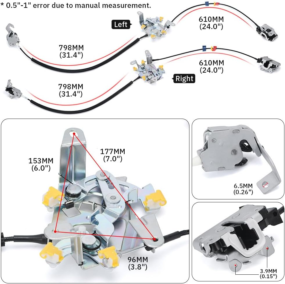 ya 11 9.14 baidiL&R Rear Door Latch Lock Cable Extended Cab for 99-07 for Ford F250 F350 Super Duty 1
