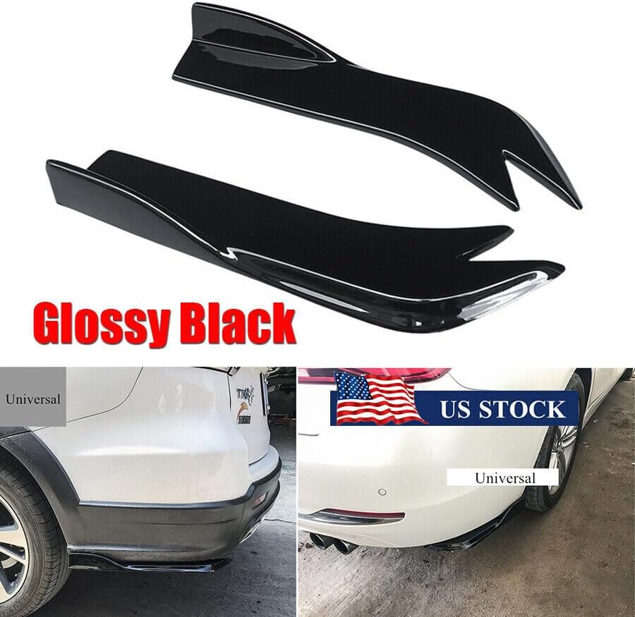 ya 2 8.15 Pair Car Rear Bumper Spoiler Lip Wrap Angle Splitter Protector Kit Glossy Black