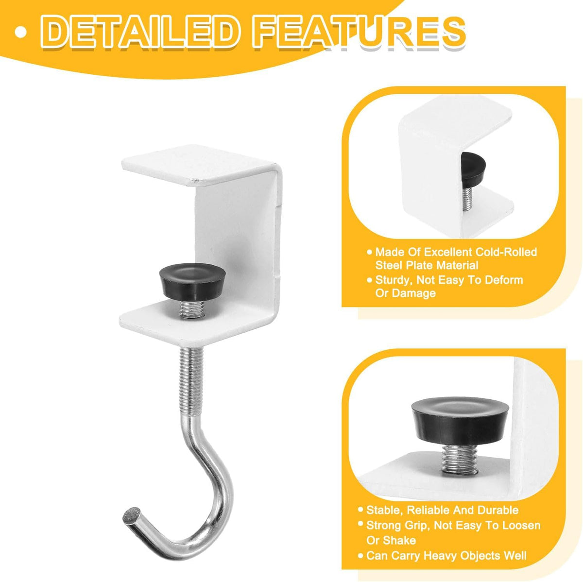 ya 26 10.21 baidi 2Pcs Desk Hook Desk Mount Bag Holder Hook Square J Hooks Desk Clamp White