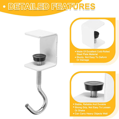 ya 26 10.21 baidi 2Pcs Desk Hook Desk Mount Bag Holder Hook Square J Hooks Desk Clamp White