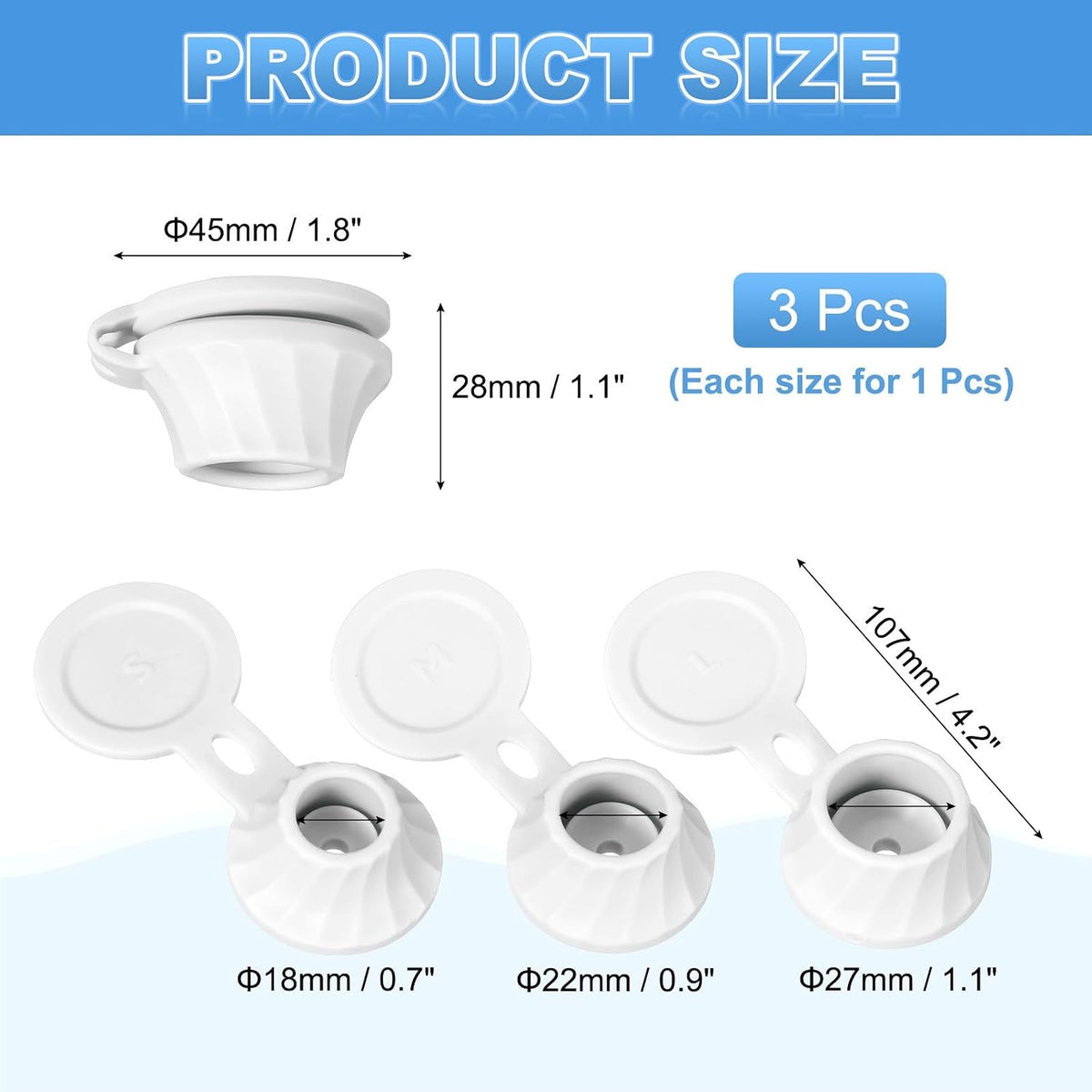 ya 14 9.20 baidi 3 Pcs Bottle Emptying Caps 3 Sizes Shampoo ide Down Bottle Caps, White