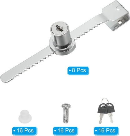 ya 26 10.21 baidi Sliding Glass Cabinet Lock, 8Pcs Keyed Alike Showcase Lock No Drill, Silver Tone