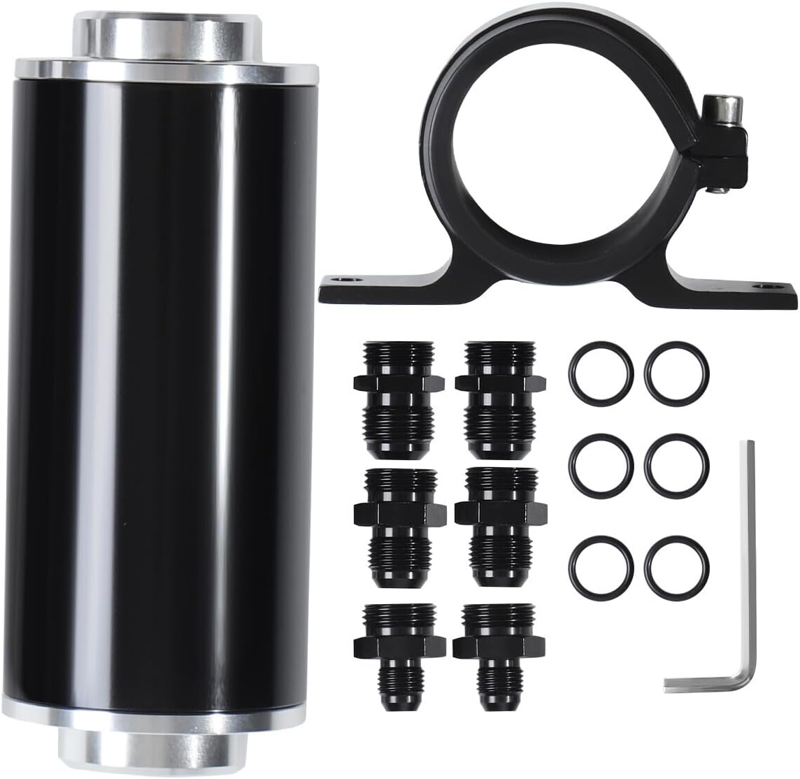 ya 11 9.14 baidi10 Micron Inline Fuel Filter w/ 6AN 8AN 10AN Adapter Fitting 50MM+ Mount Bracket