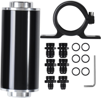 ya 11 9.14 baidi10 Micron Inline Fuel Filter w/ 6AN 8AN 10AN Adapter Fitting 50MM+ Mount Bracket