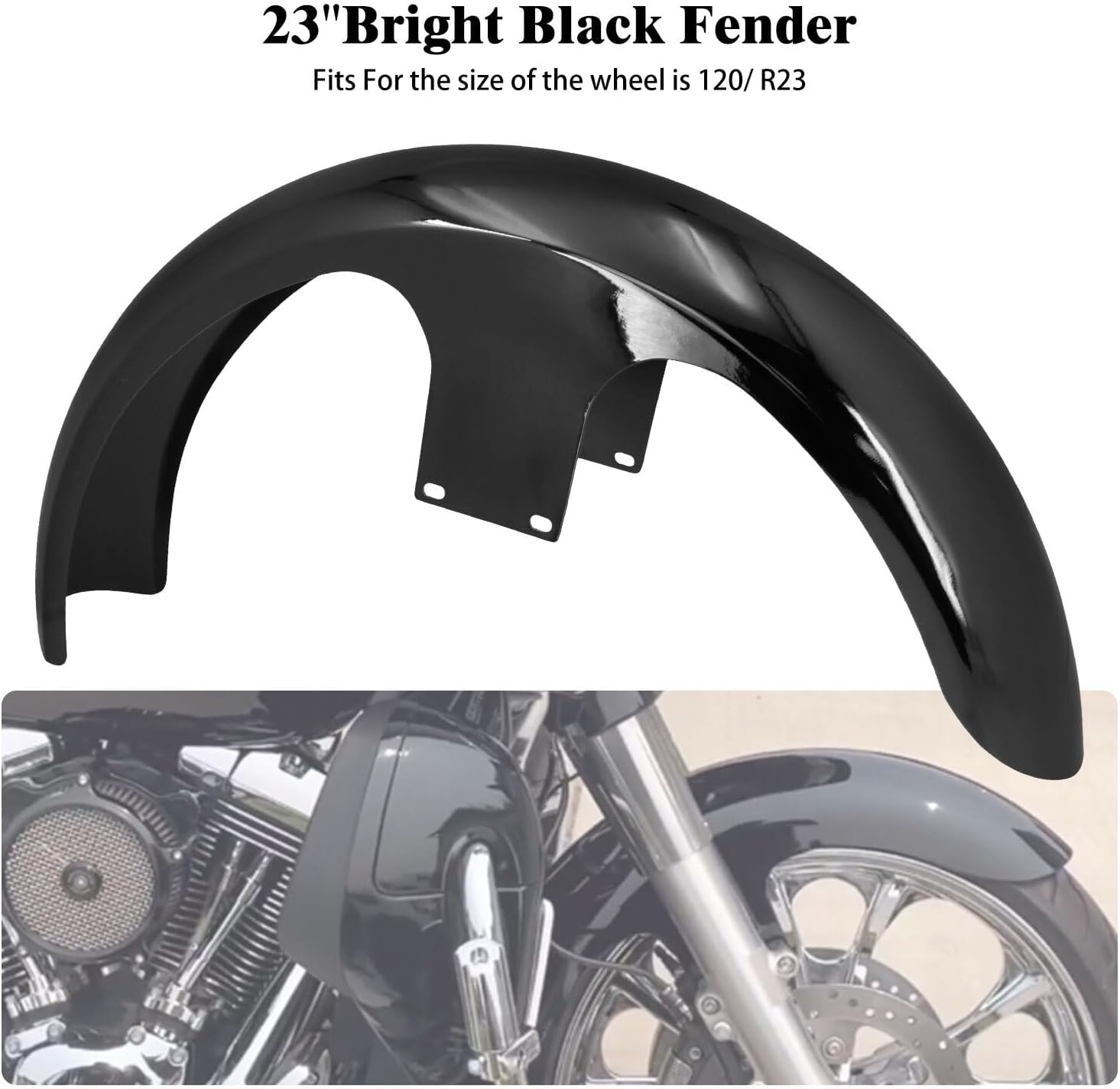 ya 7 8.24 baidi Gloss Black 120/23 Wrap Front Fender for Harley Touring Road Electra Glide 96-23