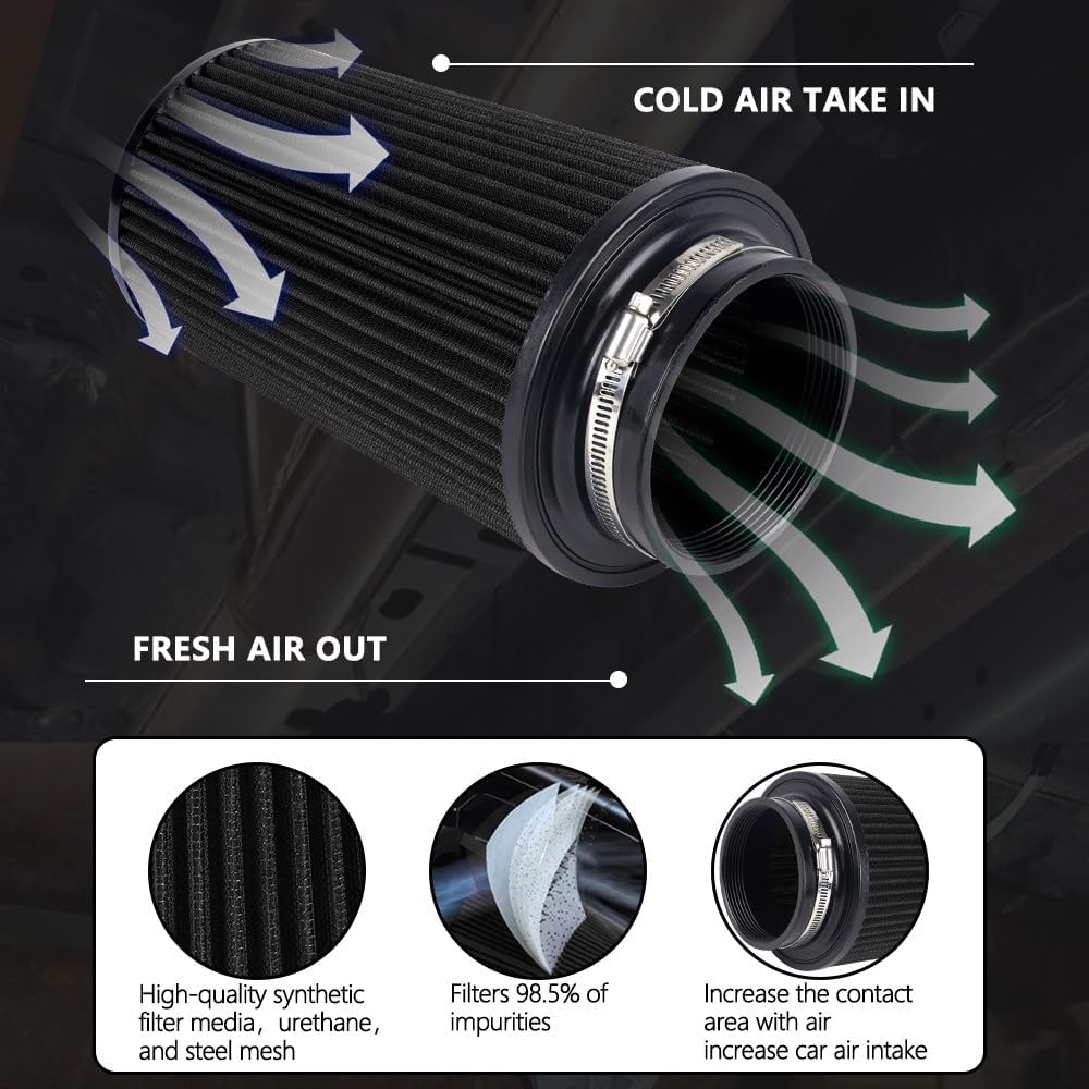 ya 13 9.15 baidi 3 3.5 4 Cold Air Intake Filter Inlet 3 Sizes in 1 10.5 Tall Universal Black
