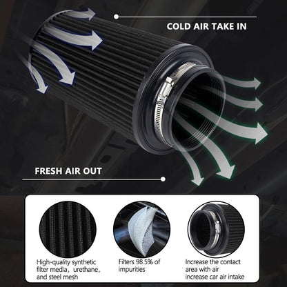 ya 13 9.15 baidi 3 3.5 4 Cold Air Intake Filter Inlet 3 Sizes in 1 10.5 Tall Universal Black
