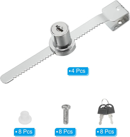 ya 26 10.21 baidi Glass Cabinet Lock, 4Pcs Keyed Different Single Swing Showcase Lock, Silver