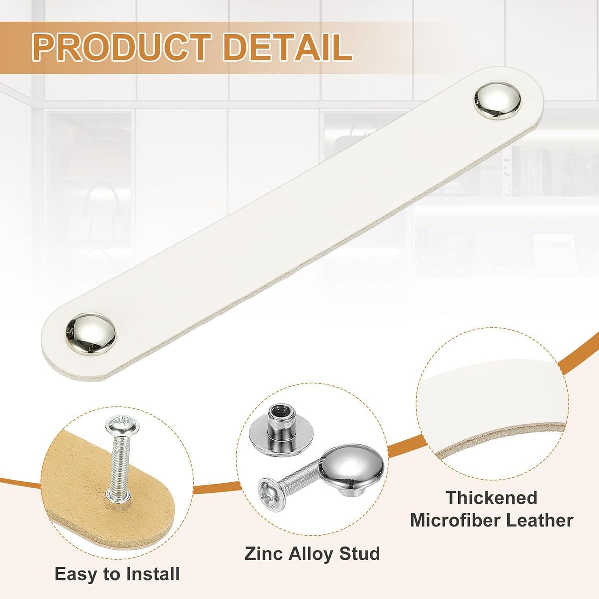ya 26 10.21 baidi 4 Pcs Leather Drawer Pull Double Hole Leather Handle with Screws White