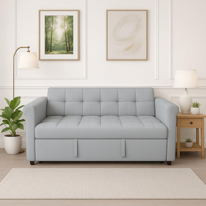 ya 28 10.13 baidi 2-Seater Convertible Velvet Loveseat Sofa Bed-Gray Pull-Out,Side Pocket,Com