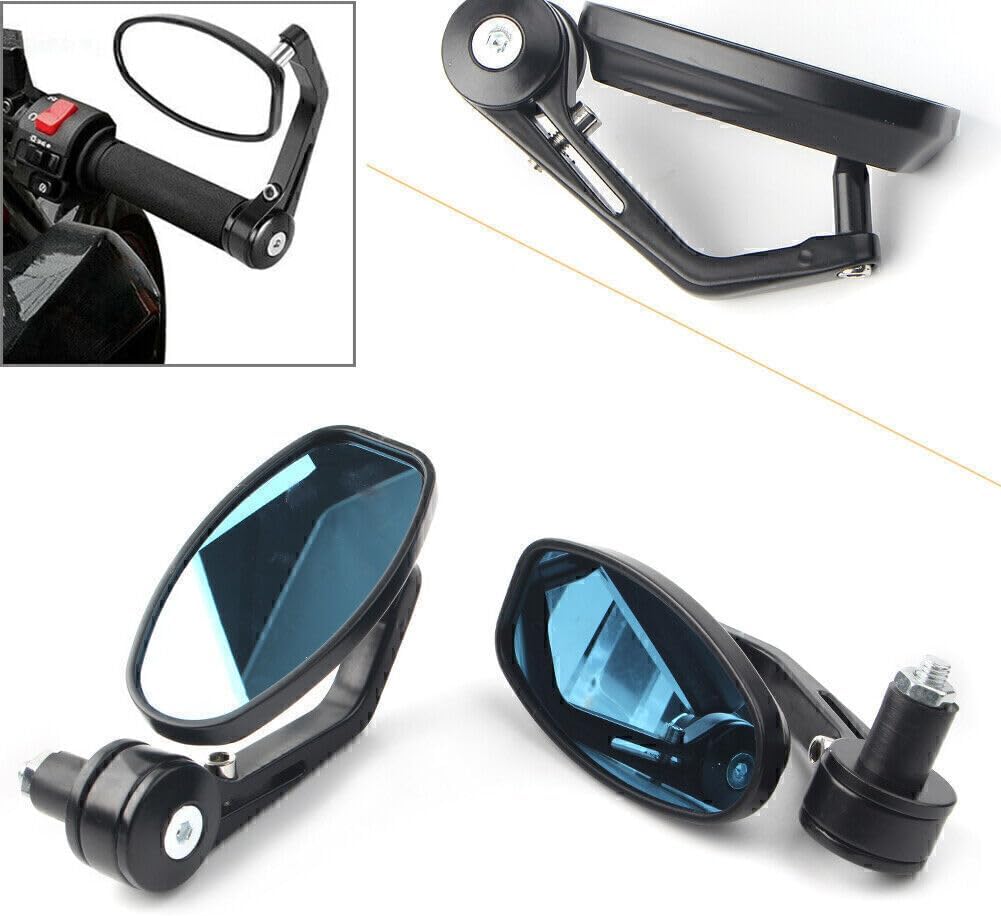 ya 2 8.15 7/8 Universal Aluminum Handle Bar End Oval Rear View Side Mirrors Black