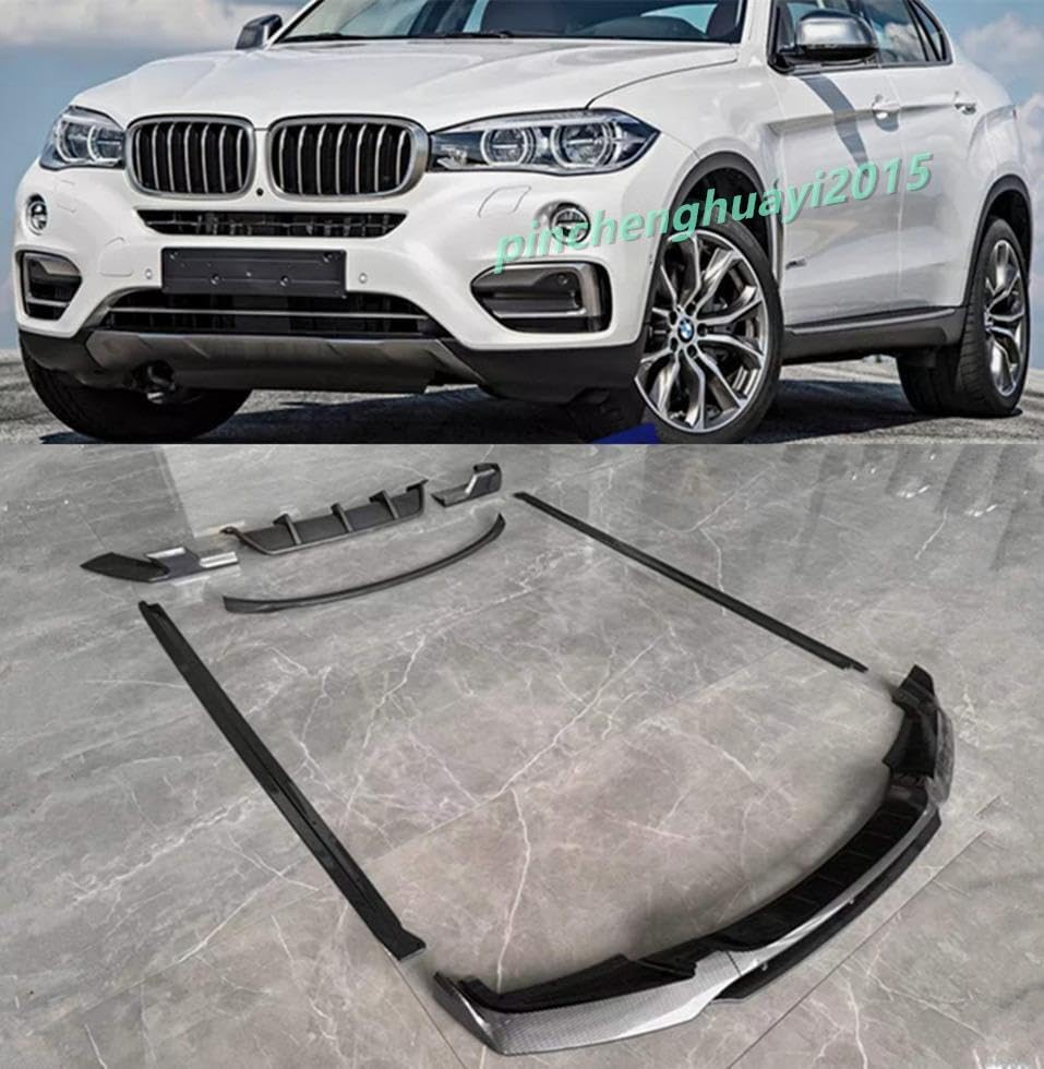 ya 2 8.15 Front Rear Lip Sideskirts Wing Kits 7pcs for BMW X6 F16 2014-19 ABS Carbon Fiber