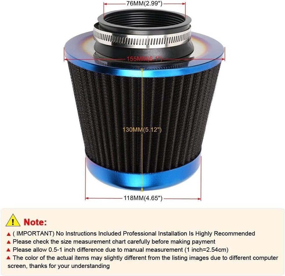 ya 13 9.15 baidi 3 76mm High Flow Inlet Cleaner Dry Filter Cold Air Intake Cone Replacement