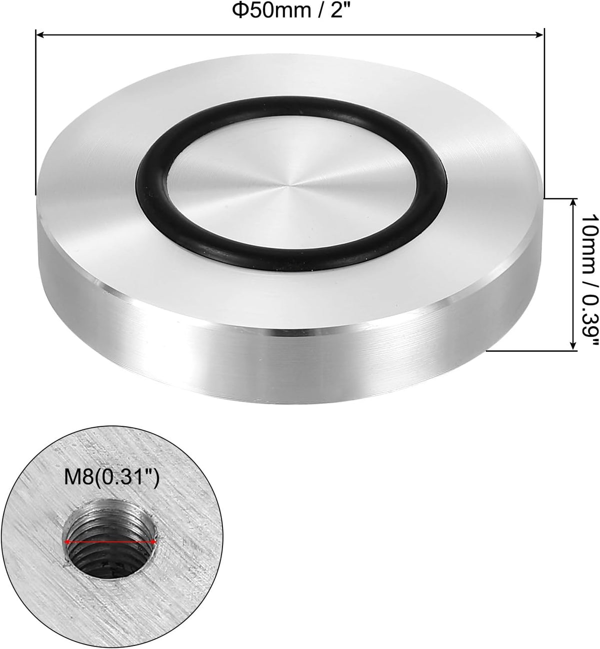 ya 26 10.21 baidi M8 50mm / 2 Dia 10mm Aluminum Disc Glass Top Adapter with Rubber Ring 4pcs