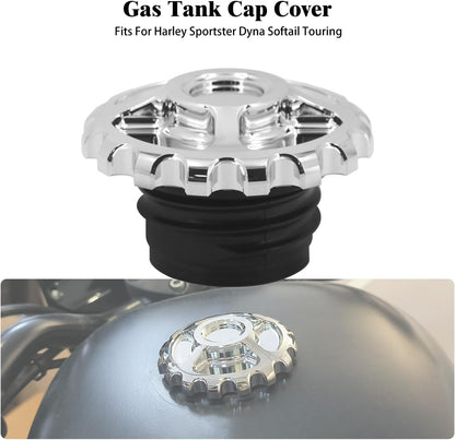ya 9 10.24 Chrome Gear Fuel Gas Cap Tank Cover for Harley Sportster Dyna Touring Softail