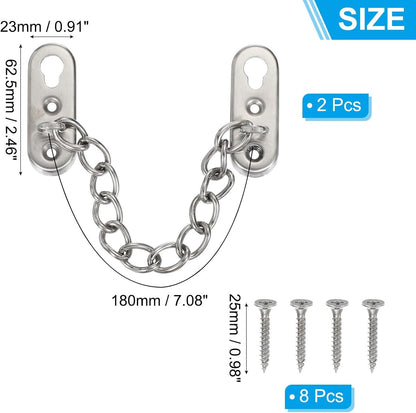 ya 26 10.21 baidi 2 Pcs 2.46 x 0.91 Door Chain Lock Latch with Spring Button Silver
