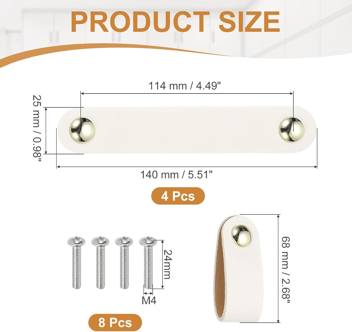 ya 26 10.21 baidi 4 Pcs Leather Drawer Pulls Double Hole Leather Handle with Screw White