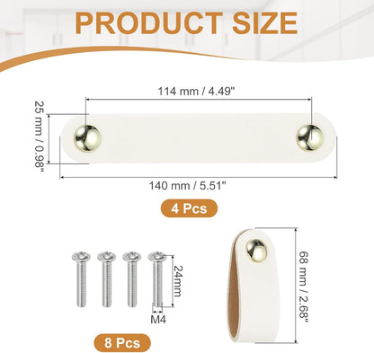 ya 26 10.21 baidi 4 Pcs Leather Drawer Pulls Double Hole Leather Handle with Screw White