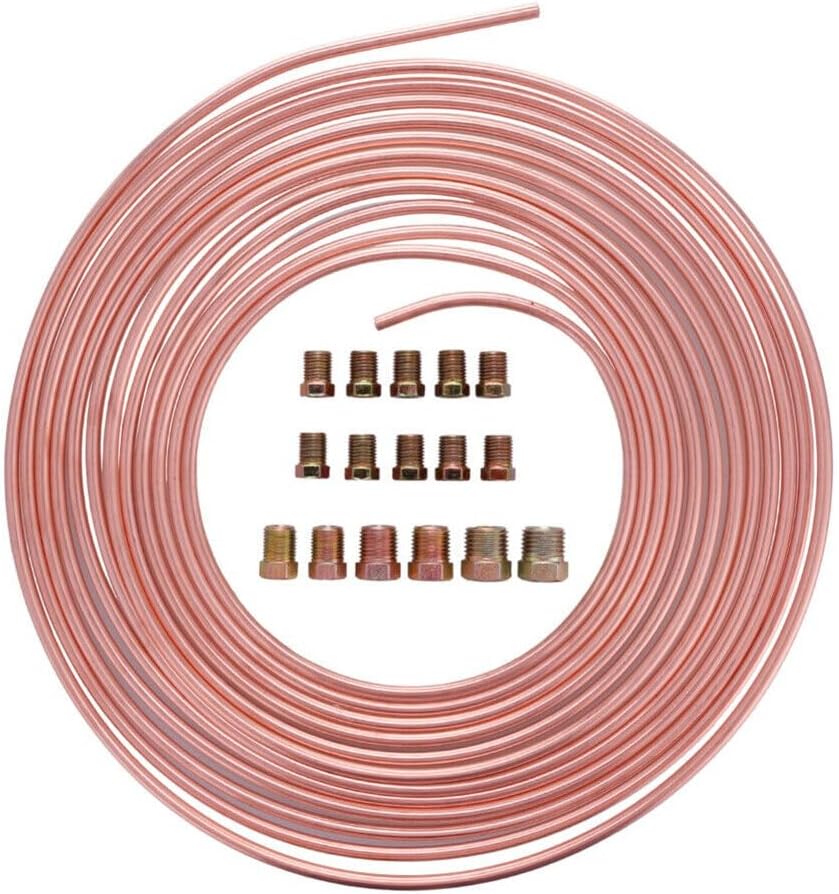 ya 10 9.16 baidi USA 25ft Roll 3/16 OD Brake Line Tubing Kit Copper Nickel w/ 16Pcs Gold Fitting