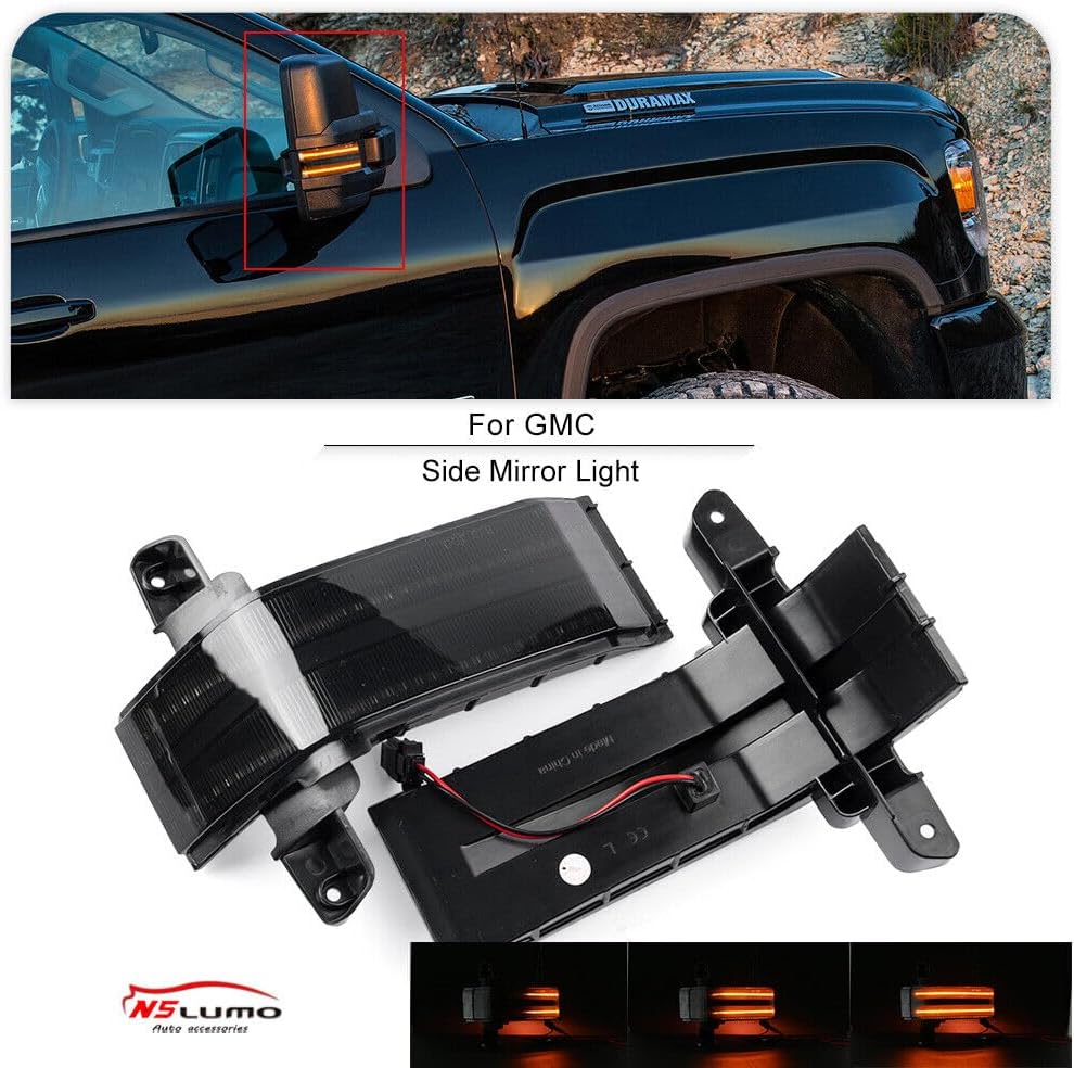 ya 7 8.24 baidi For 2016-19 for GMC for Sierra 2500HD/3500HD Sequential LED Side Mirror Lights Smoke Lens 