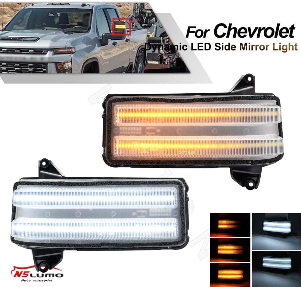ya 4 8.10 Sequential LED Trailing Mirror Signal Lights for 20+ for Chevrolet for Silverado 2500HD 3500HD