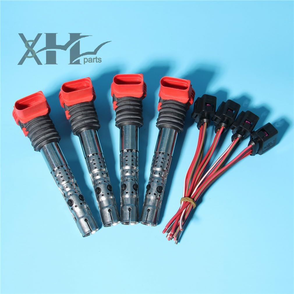 ya 9 10.24 New 4-piece red ignition coil and plug kit for Audi A4, B6, B7, A6, C5, A8, D3 3.0 V6-