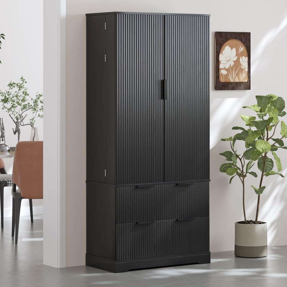 ya 28 10.13 baidi Black 72 Fluted Kitchen Pantry Modern - 2 Large Drawers, 8- Spice