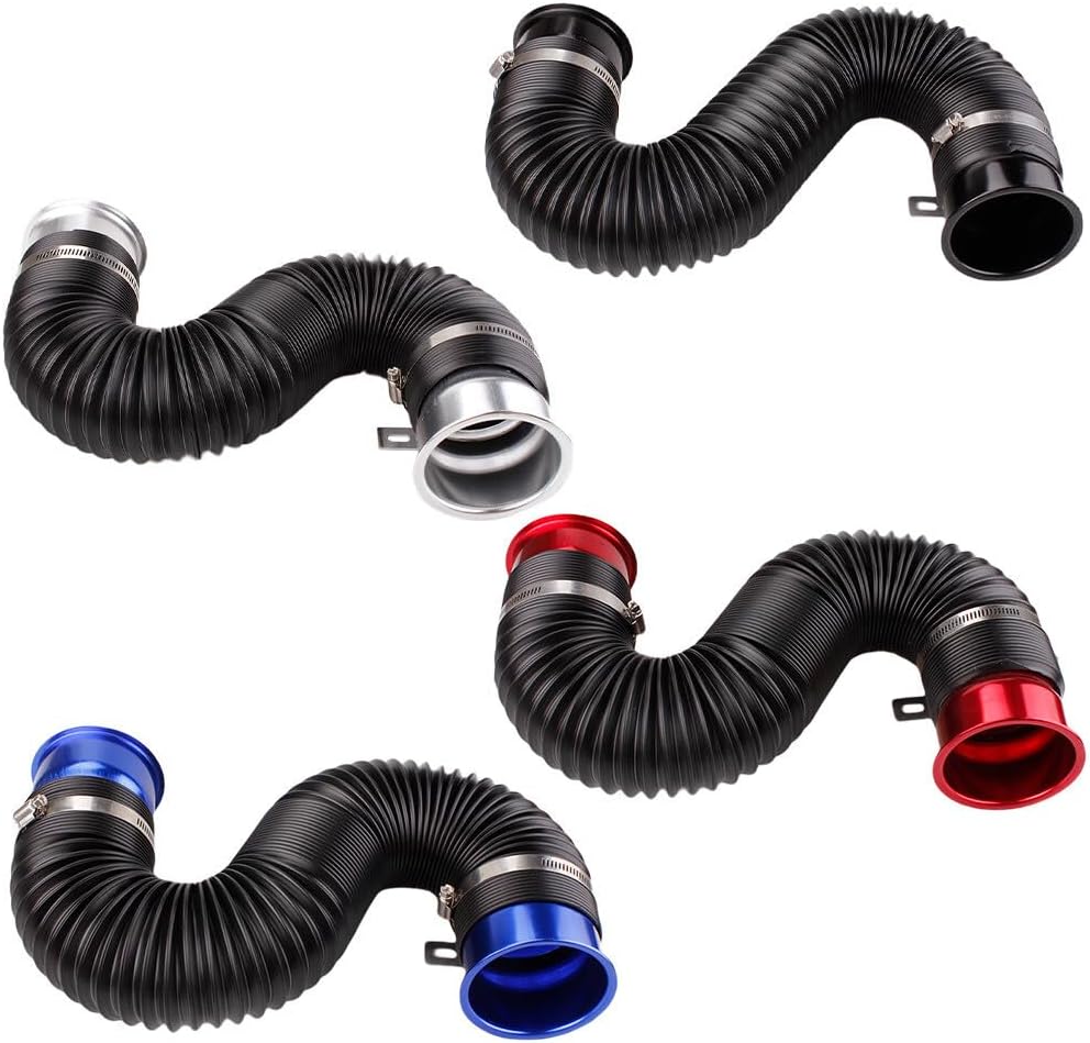 ya 4 8.8.2 Inch 76mm Flexible Car Cold Air Intake Hose Filter Tube Telescopic Tube Silver 