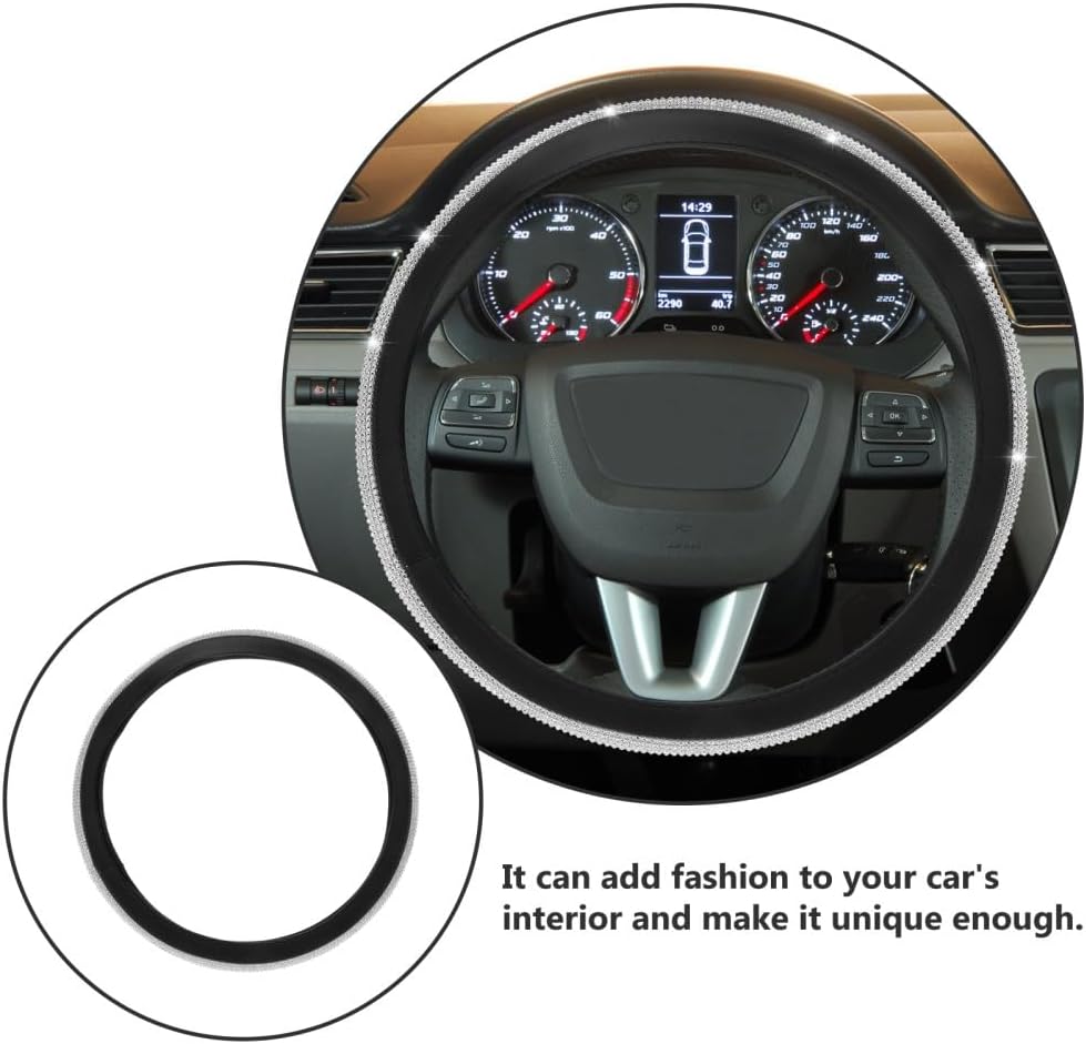 ya 4 8.14 Rhinestone Steering Wheel Cover Fashionable PU Wheel Cover for Car