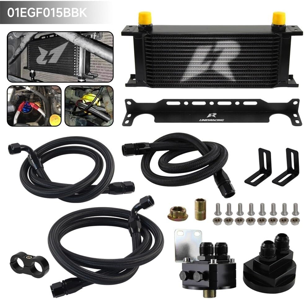 ya 12 10.8 baidi LR 15 Row AN10 Oil cooler w/Bracket + Filter Relocation Adapter Hose Kit Black