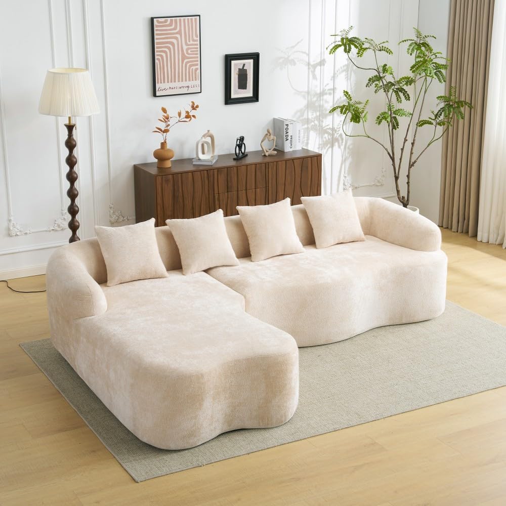 ya 28 10.13 baidi Full Compression Beige L-Shape Sectional Chaise Sofa,Modular Chenille for P