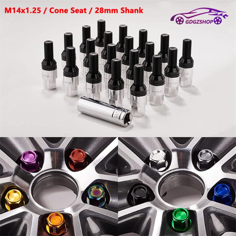 ya 10 9.16 baidi 20x M14x1.25 Silver Wheel Lug Bolts 28mm Shank Cone for SEAT Forged Stud Set for BMW