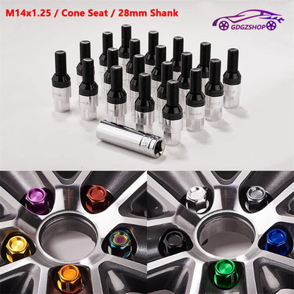 ya 10 9.16 baidi 20x M14x1.25 Silver Wheel Lug Bolts 28mm Shank Cone for SEAT Forged Stud Set for BMW