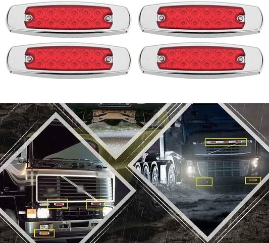 ya 4 8.8 4-Red 12 LED Sealed Side Marker Clearance Light Fish Shape Truck Trailer 12V