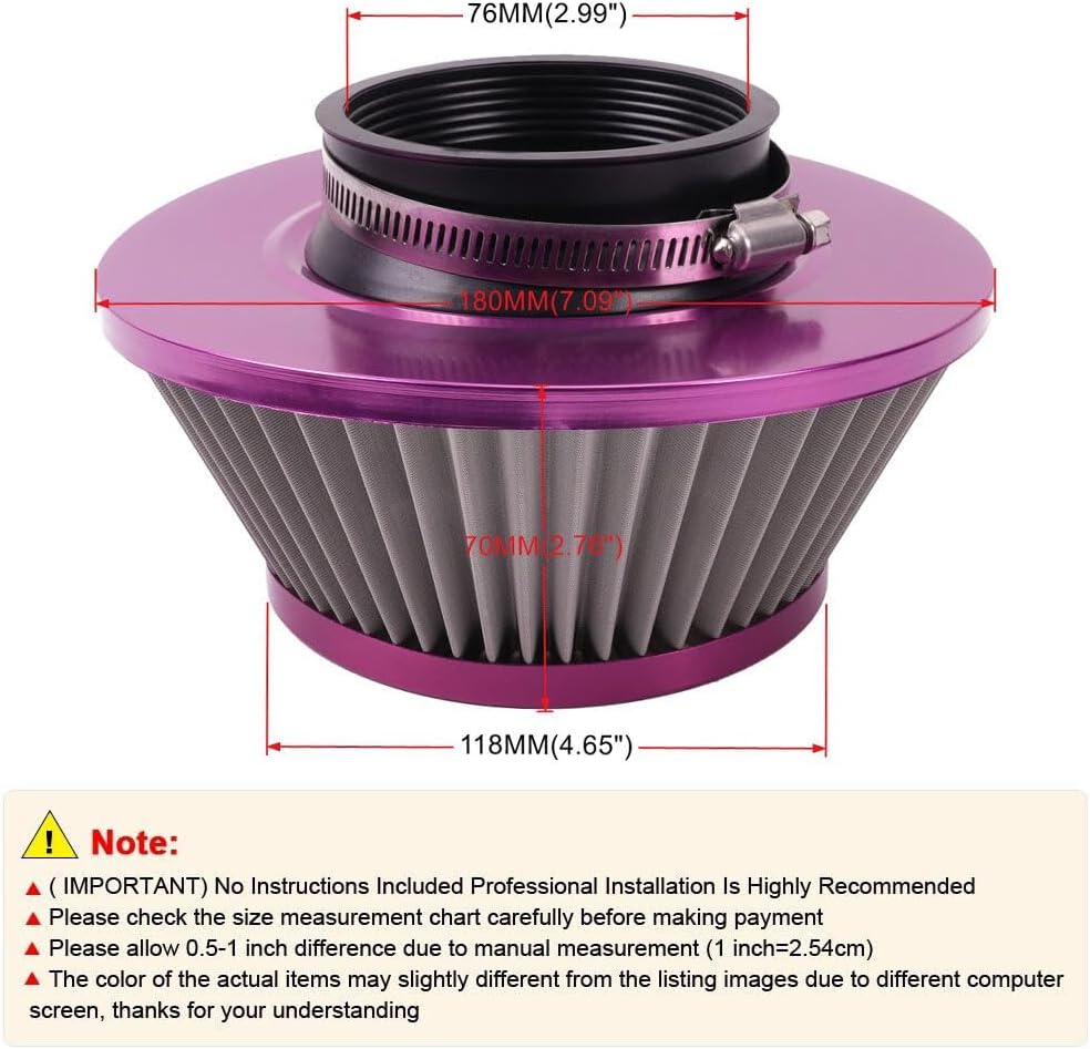 ya 23 10.7 baidi inch 76mm Inlet Cold Air Intake Air Filter Mushroom head 3'' 76mm