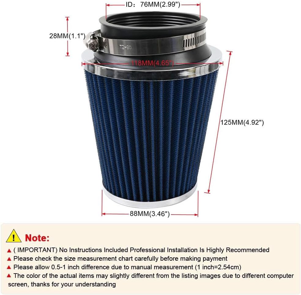 ya 13 9.15 baidi Blue3 76mm High Flow Inlet Dry Air Filter Cold Air Intake Cone Replacement