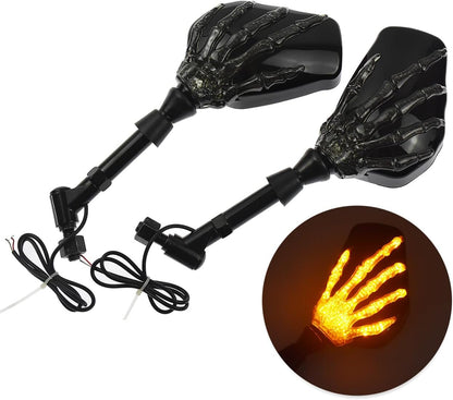 ya 2 8.15 Motorcycle 8mm 10mm Skull Hand Side Rearview Mirrors Turn Signal Fit for Harley