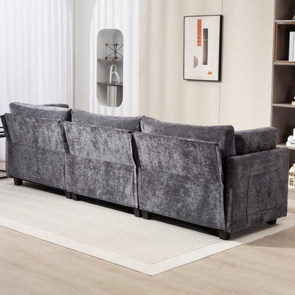 ya 28 10.13 baidi 3-Seater Dark Grey Chenille Sofa 111.42*32.28,w/ -soft Cushions&Side Pocke