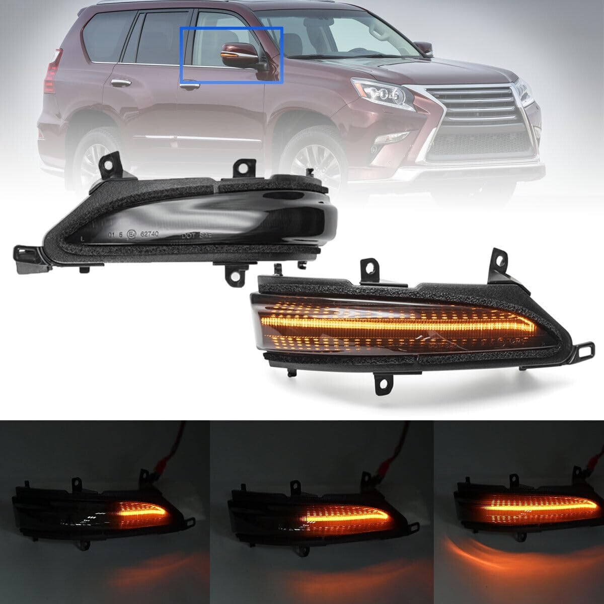 ya 4 8.10 2pcs for Lexus GX460 LX570 LX450D Smoked Dynamic LED Side Mirror Turn Signal Lights 