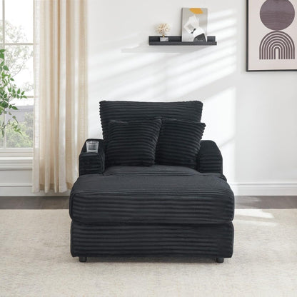 ya 28 10.13 baidi 39 Black Upholstered Armchair & Ottoman Single Sofa Set - Corduroy, Cup