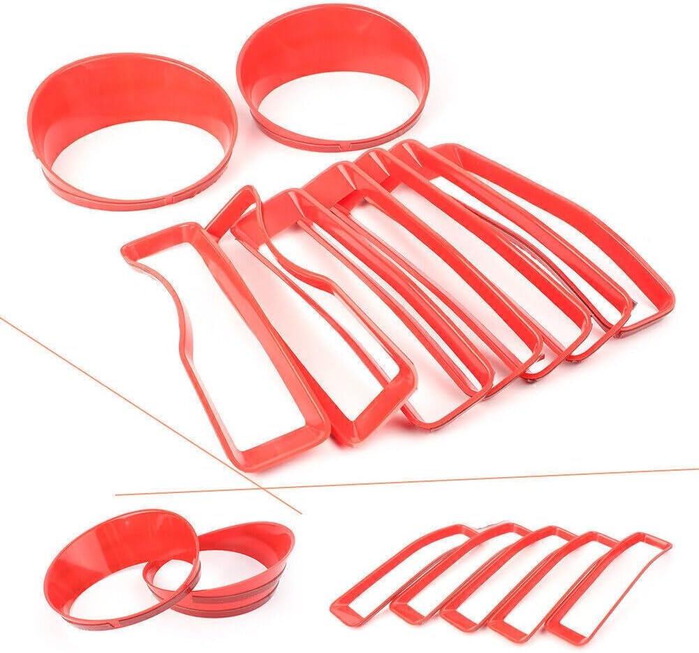 ya 4 8.14 Red Auto Front Grill Insert Headlight Bezel Trim Covers Fit for Jeep for Wrangler JL