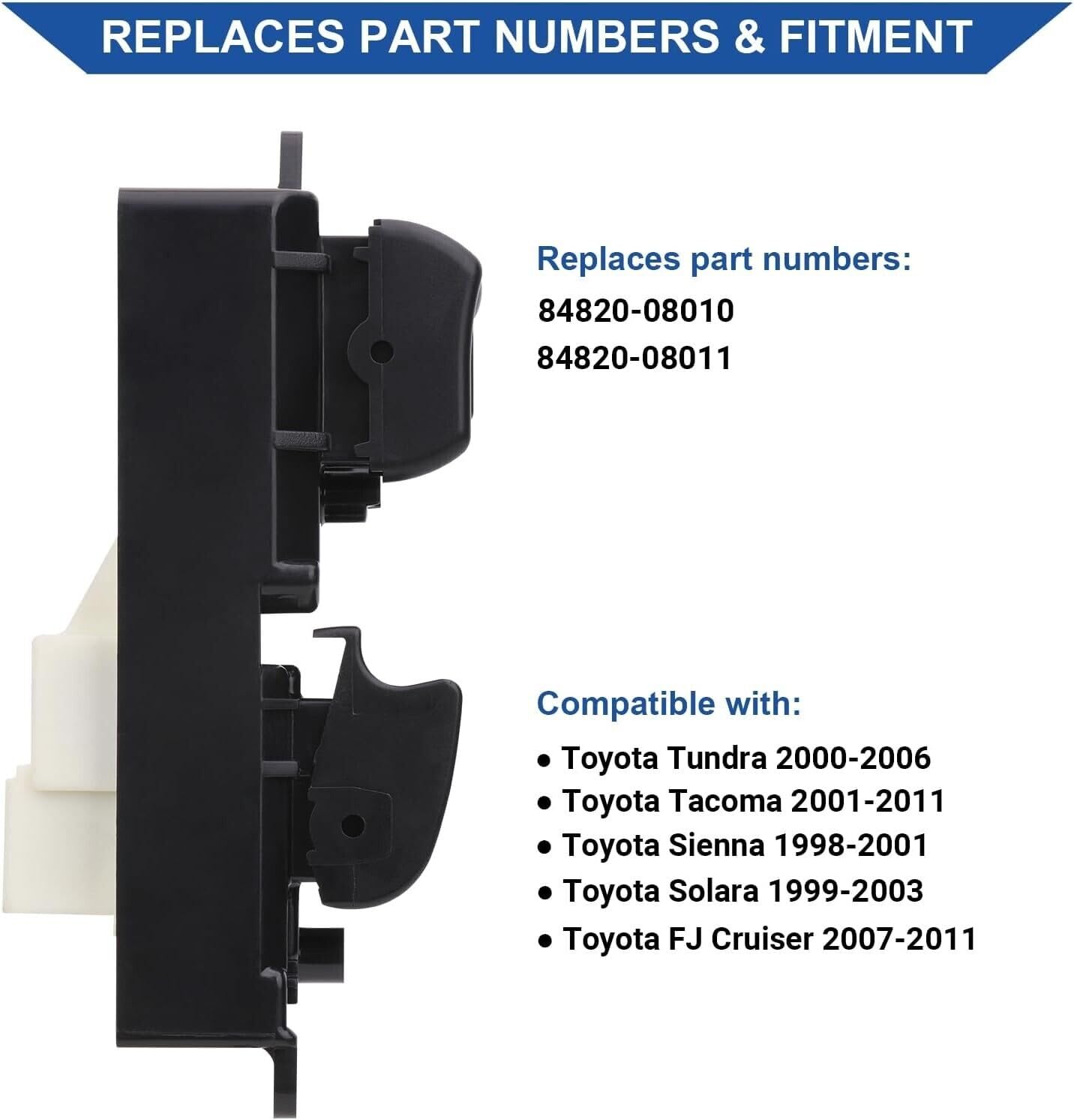 ya 8 8.24 baidi 00-02 for Toyota Solara 84820-08010 Driver Left Main Window Switch OE 