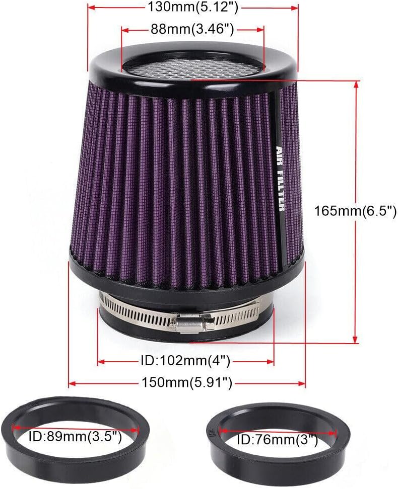ya 13 9.15 baidi Purple High Per for MAN ce Cold Air Intake Air Filter 3, 3.5, 4 Inlet, 6.5 Tall