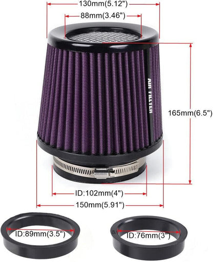 ya 13 9.15 baidi Purple High Per for MAN ce Cold Air Intake Air Filter 3, 3.5, 4 Inlet, 6.5 Tall