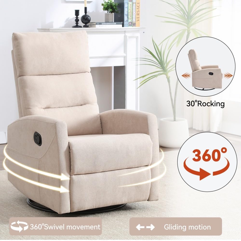 ya 28 10.13 baidi Beige Manual Recliner Rocker Swivel in Fabric for Living Room